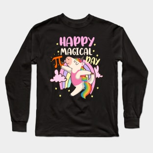 Happy Pi Day Magical Rainbow Unicorn with Pastel Cutie Pi Long Sleeve T-Shirt